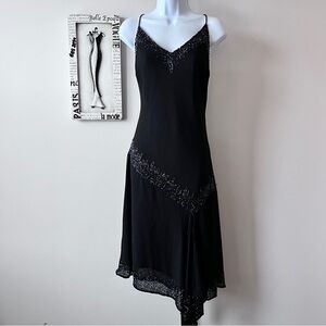 Vintage Y2K Leslie Fay Evenings Beaded Black Whimsigoth Fairycore Dress Size 14